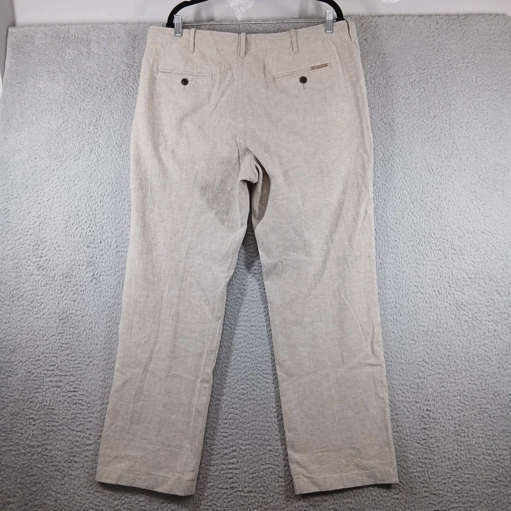 Perry Ellis Linen Blend‎ Flat Front Drawstring Casual Pants 36x30 Beige